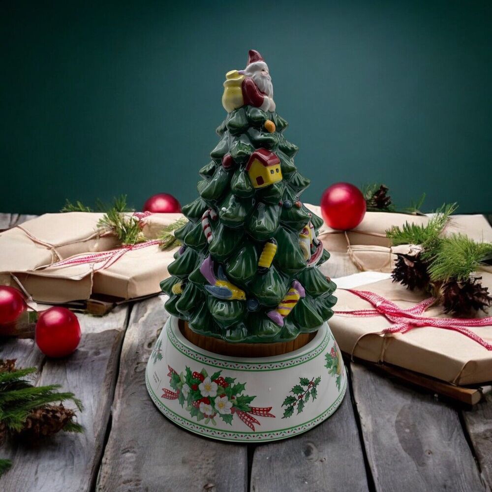 Spode Christmas Tree Musical Centerpiece Music Box - Jingle Bells - W/ Box 10.5"